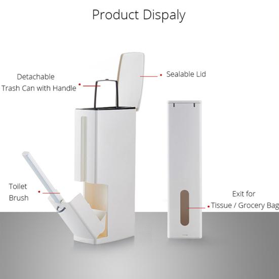 Narrow Trash Can Bathroom Toilet Brush Waste Bin Bucket Garbage Bag Dispenser