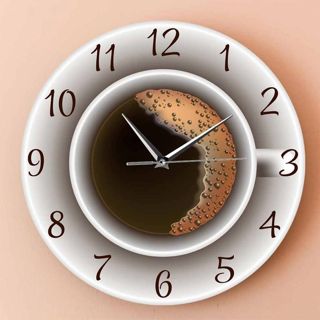Wanduhr im modischen, schlichten Stil mit Kaffeetassen-Hintergrund, Dekoration für Zuhause, reinweiß, Wanduhr mit modernem Design und Timer