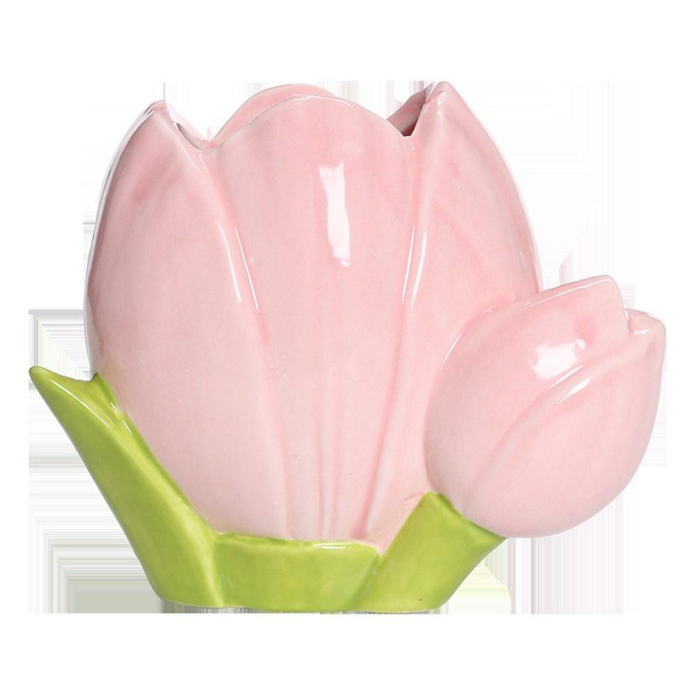 Cute Makeup Brush Storage Bucket Ceramic Stationery Shelf Tulip Flower Pen Holder  School Supplies