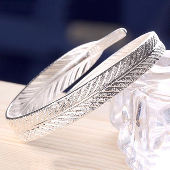 Women's Vintage Silver Plated Feather Cuff Bracelet Adjustable Opening Bangle Jewelry