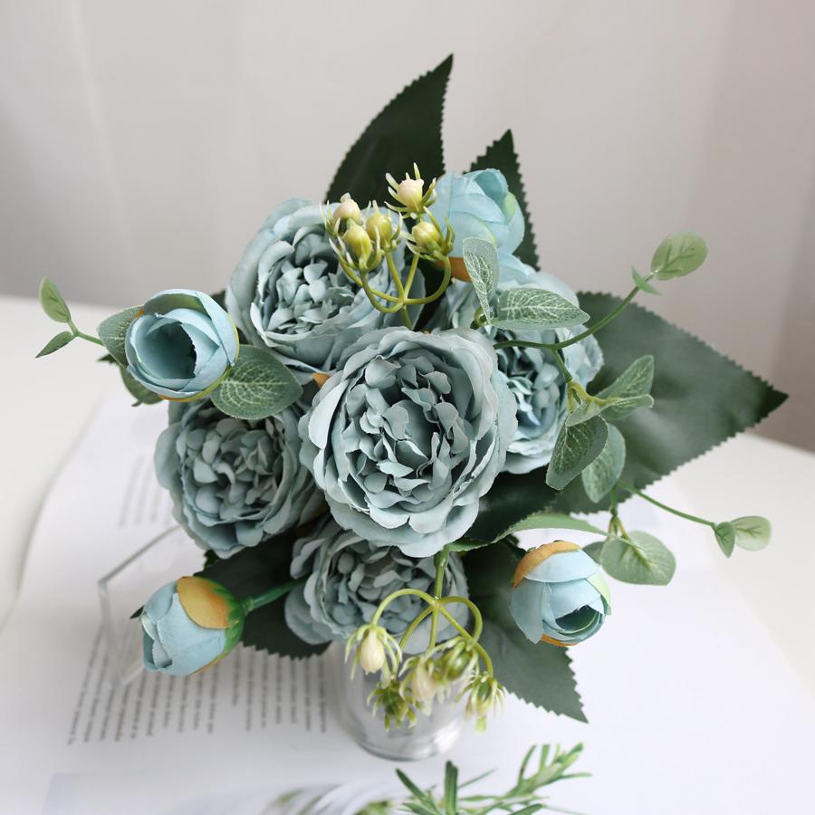 Silk Rose Artificial Flowers Peony Outdoor Garden Wedding Wreath Bridal Bouquet Valentine's Decora Home Room Table Gift box Prop