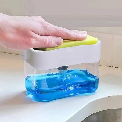 Caixa Dispensadora de Sabão por Pressão Recipiente para Líquido Esfregão Cozinha Banheiro Automático Dispensador de Espuma de Detergente Caixa com Suporte para Esponja