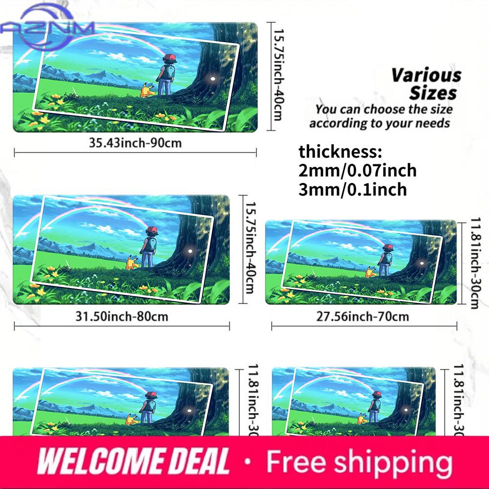 Ash and Pikachu Rainbow Field Desk Mat NonSlip Washable Gaming Mouse Pad 30x80x0.2cm