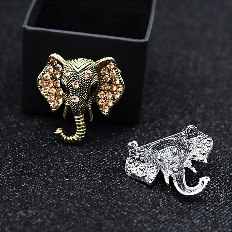 Animal Brooch, Fashion Alloy Diamond Elephant Head Collar Brooch Pin Badge