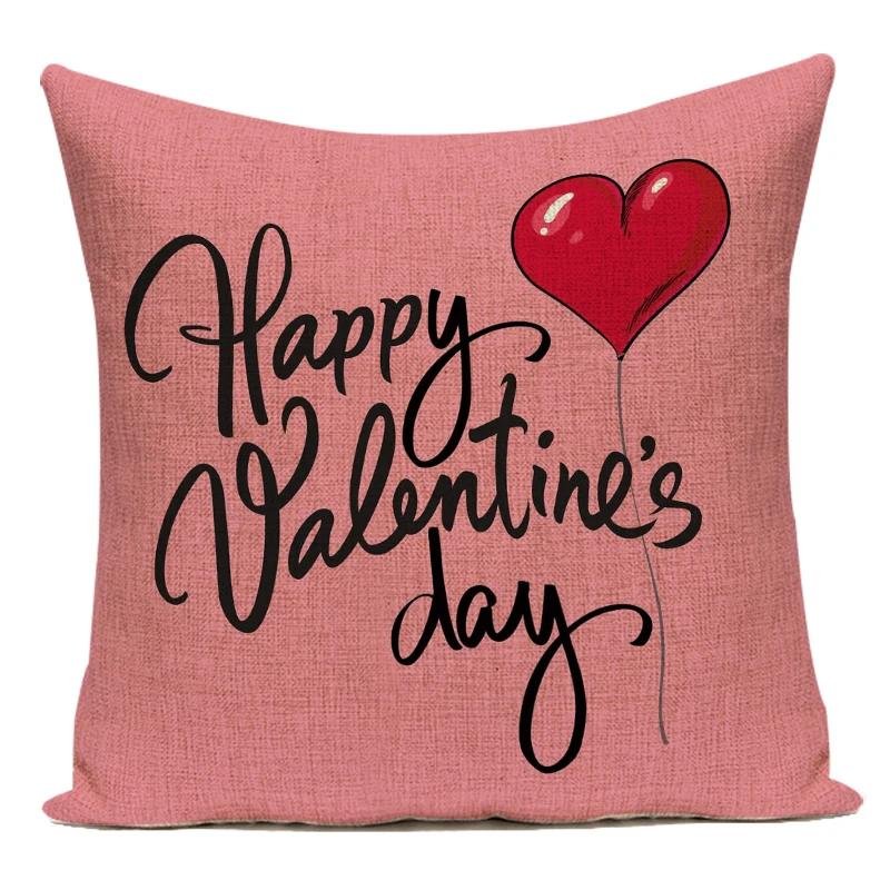 Square Valentine'S Day Lovers Couple Throw Pillow Case Hearts Balloons Print Pillowcase For Sofa Seat Hotel Home Pillow Cover