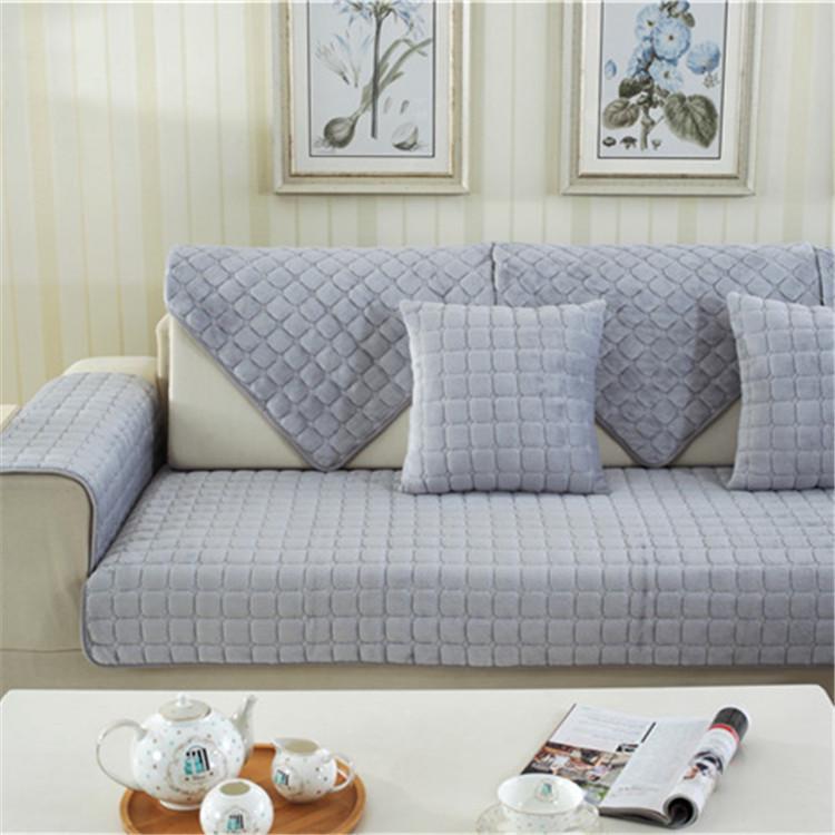 Super Soft Flannel Non-Slip Thickened Sofa Cushion Modern Simple Plaid Plush Cover Towel