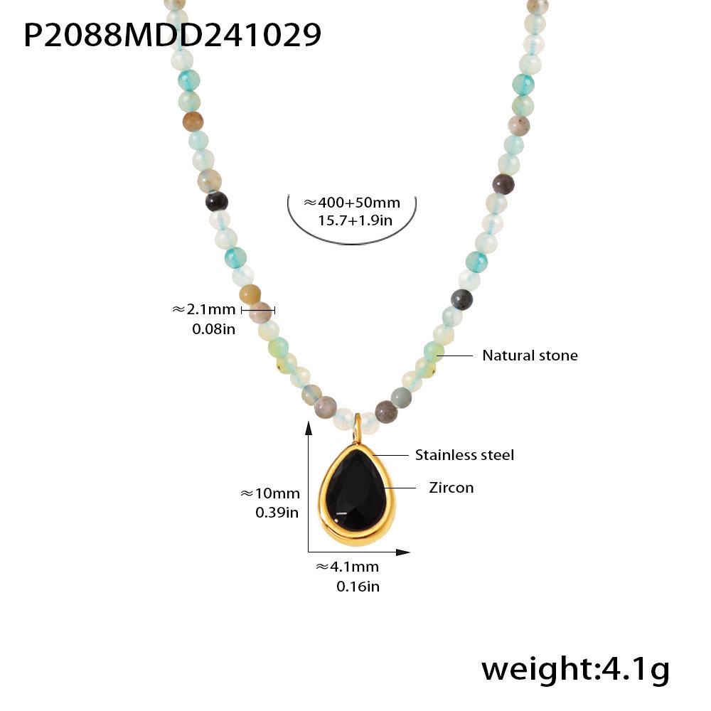 Qiong Yao Natural Stone Beaded Water Drop Zircon Pendant Necklace Choker