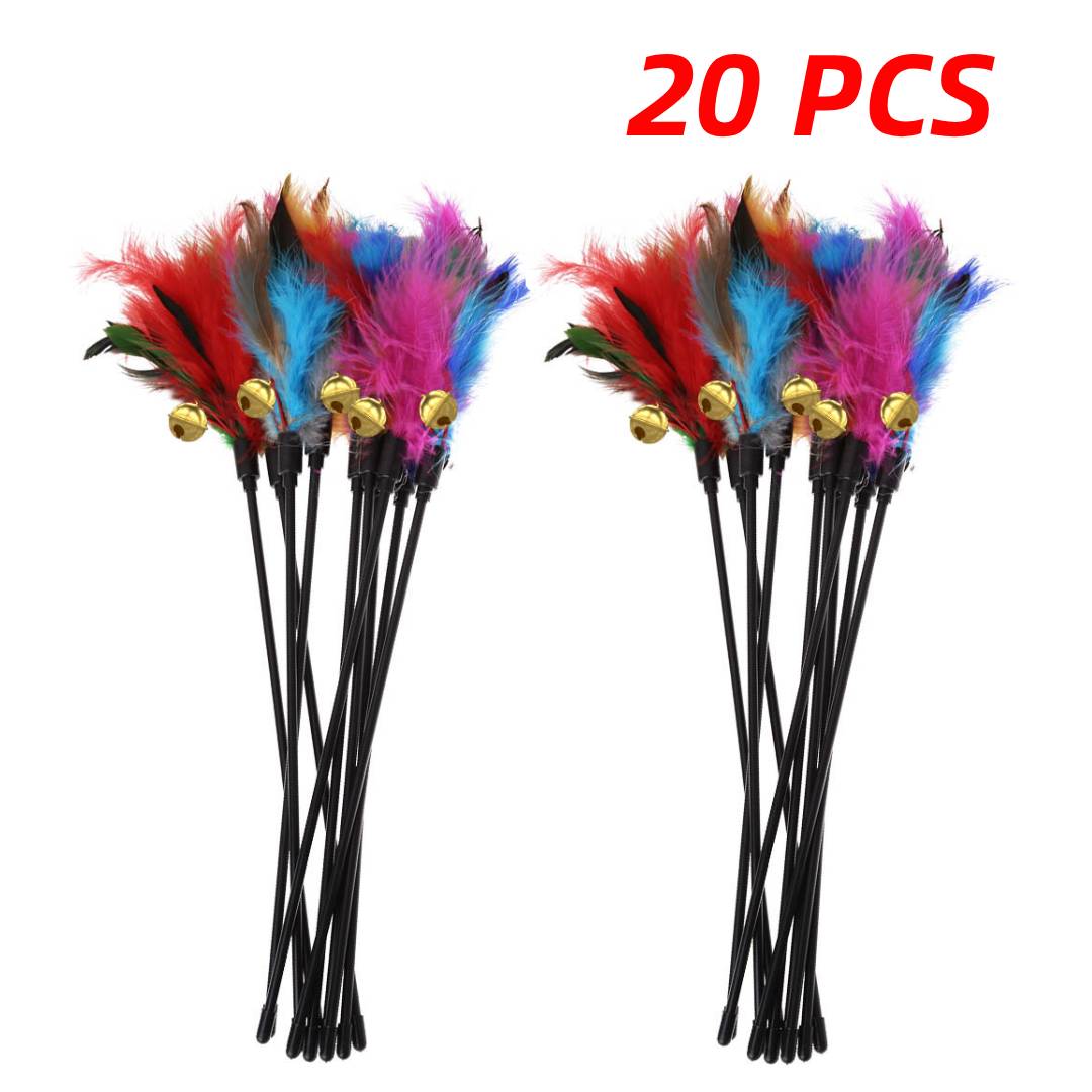 

20/30/50PCS Interactive Cat Stick Bell Chicken Multicolor Feather Cat Stick Short Rod Portable Creative Pet Cat Supplies Indoor