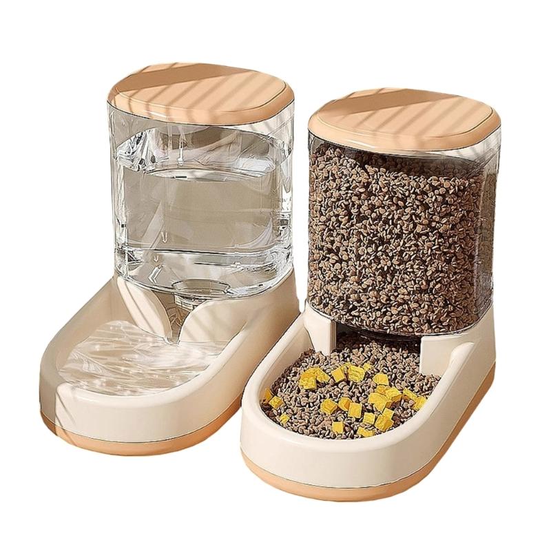 

2PCS Cats And Dogs Food Container And Water Dispenser Set Large Capacity 3.5L With Easy To Clean Antislip Base Feeding коричневий