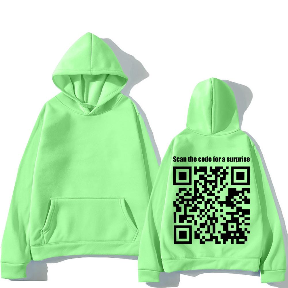Funny QR Code Hoodies Women Men Funny Prank Sweatshirt Scan The Code for A Surprise Letter Pattern Clothing Oversized Pullovers