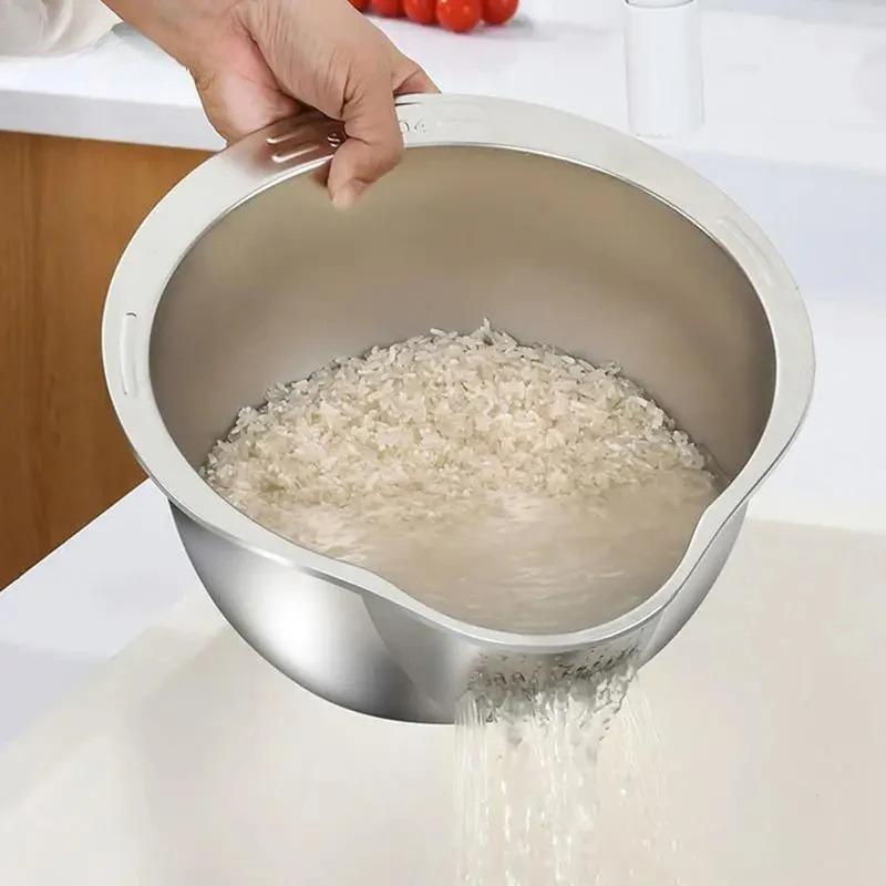 Rice Washer Strainer Bowl Stainless Steel 304 Rice Washing Bowl Rice Sieve Colander Fruit And Vegetable Strainer Kitchen Tool