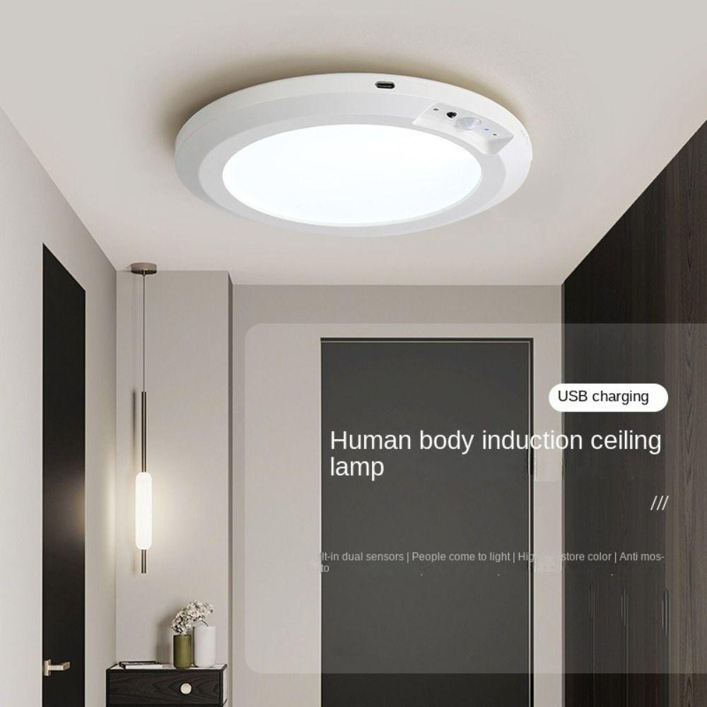 Round Motion Sensor Lights Wireless Induction Motion Activated Night Light 3 Color Magnetic Mount Ceiling Light Balcony