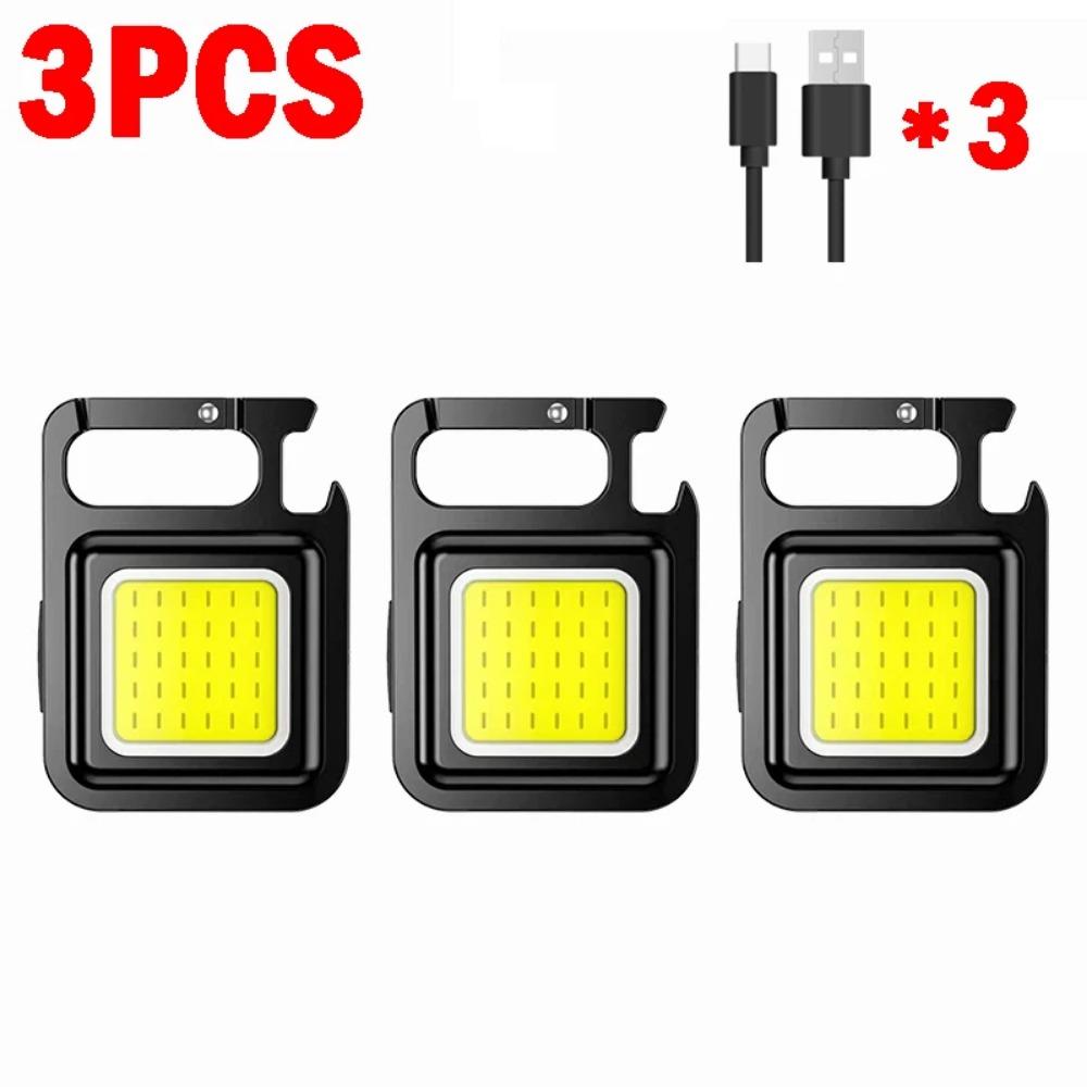 Mini LED Flashlight Keychain Light Bright COB Lights USB Rechargeable Work Lights Fishing Lanterna with Magnet Built-in Battery