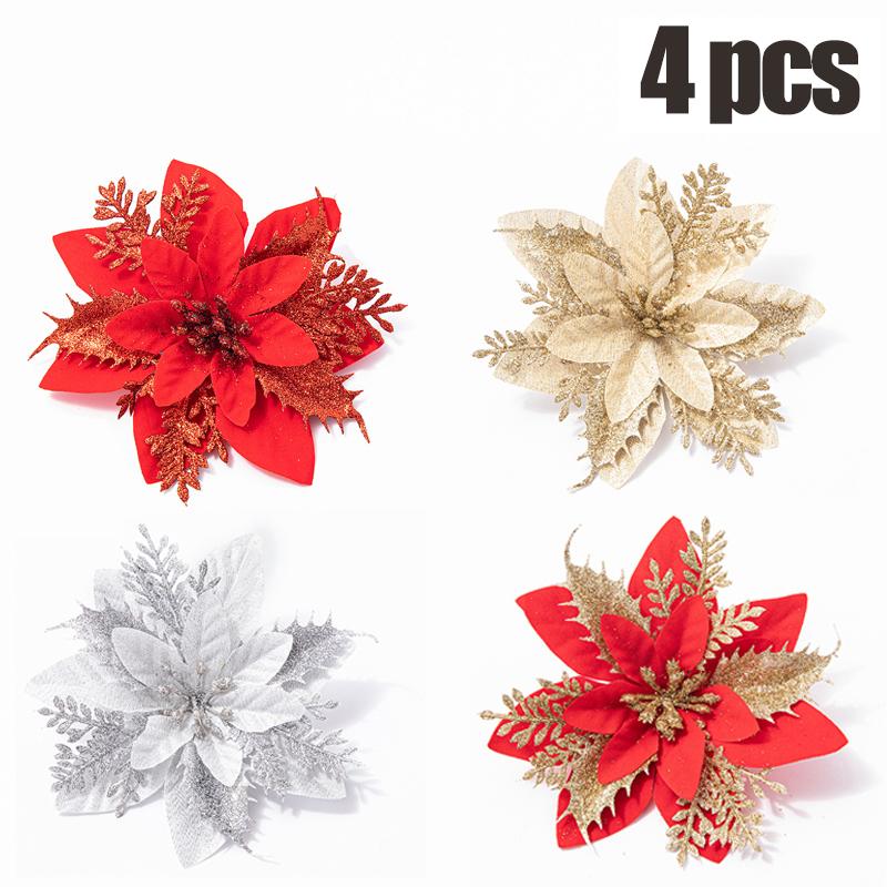 

16PCS DIY Christmas Tree Ornaments Wreath Christmas Flower Faux Flowers Home Wedding Party Decoration Gifts