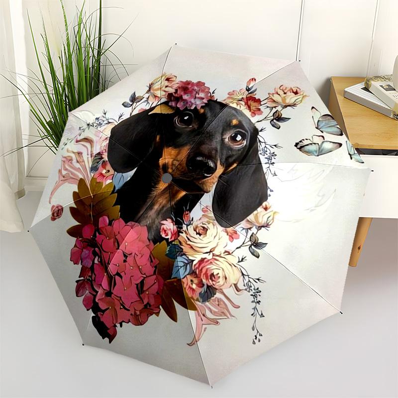1pc Floral Dachshund Art Print Umbrella with Plastic Handle,Vibrant Cartoon Pattern,Multi-functional UmbrellaB2029
