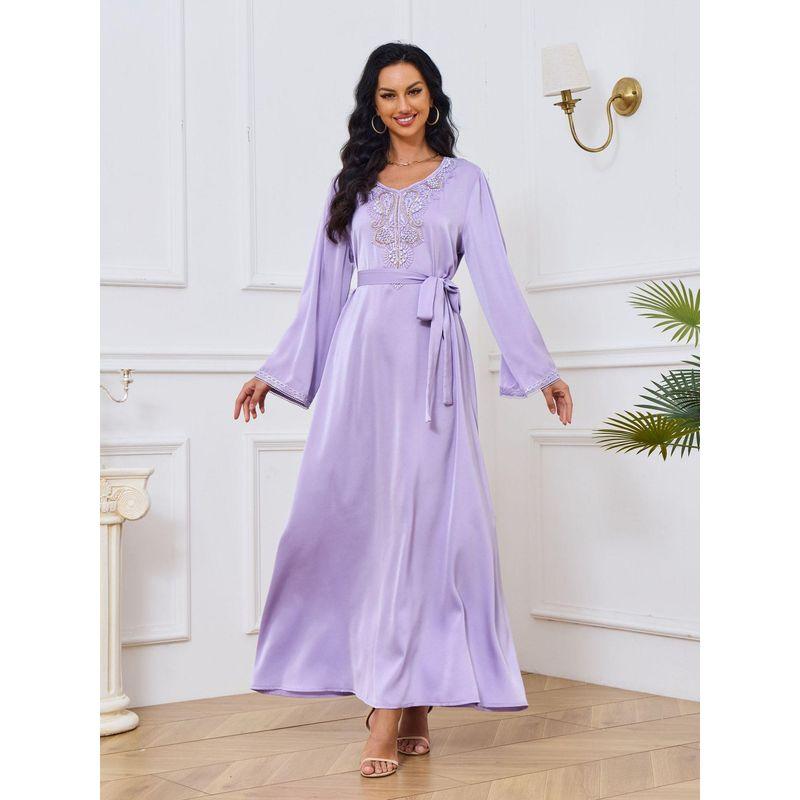 Magic Queen Middle East Cross-Border Dubai Women's Robe New Arrival Beaded Elegant Silm Belt Dress Dress