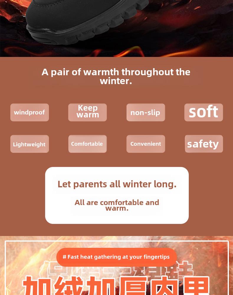 Men's Winter High-Waist Double Zipper Waterproof Cotton Snow Boots with Warm Velvet Lining for Elderly