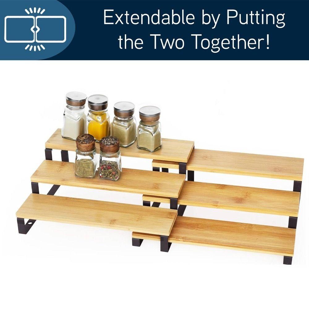 Large Capacity Expandable Step Storage Rack Bamboo Model Display Stand  For Kitchen