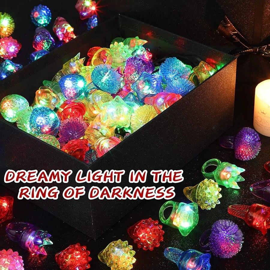 10/20/30/40/50/60pcs Glowing Rings LED Light Up Luminous Rings Party Favor Toys Flash Led Lights Glow In The Dark Party Supplies