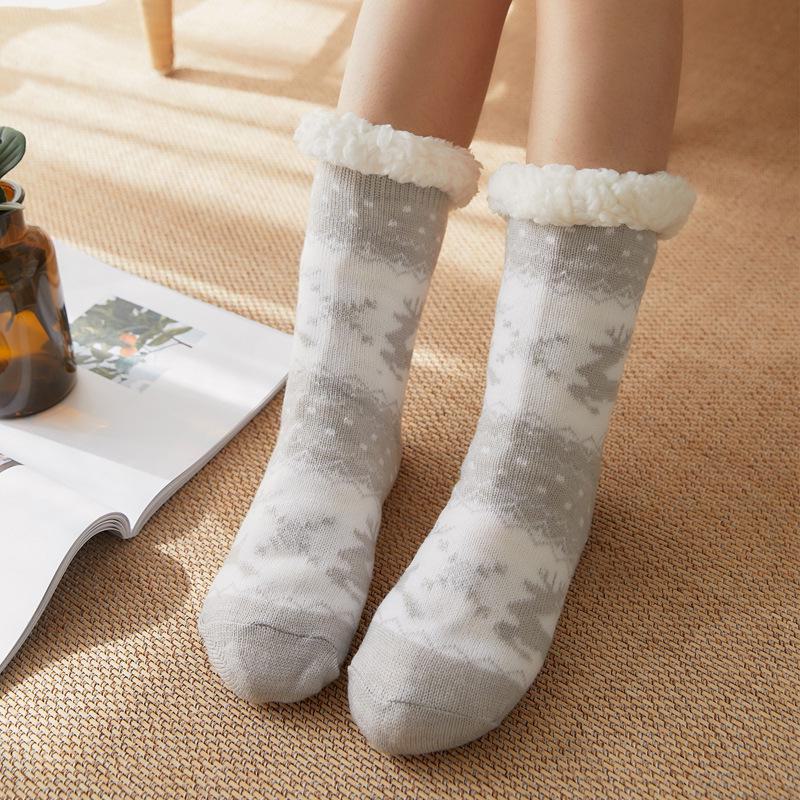 Women's Plus Velvet Christmas Floor Socks: Cozy Snow Sleep Slippers & Leg Covers