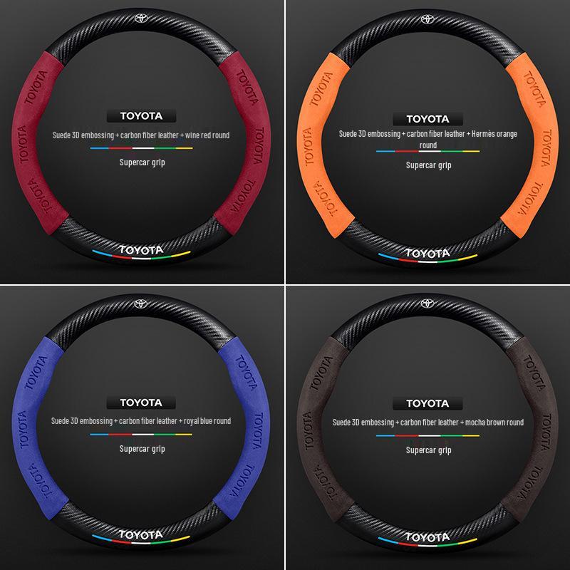 Ganzjahres-Lenkradbezug aus Carbonfaser-Wildleder für Toyota RAV4 2020-2024.
