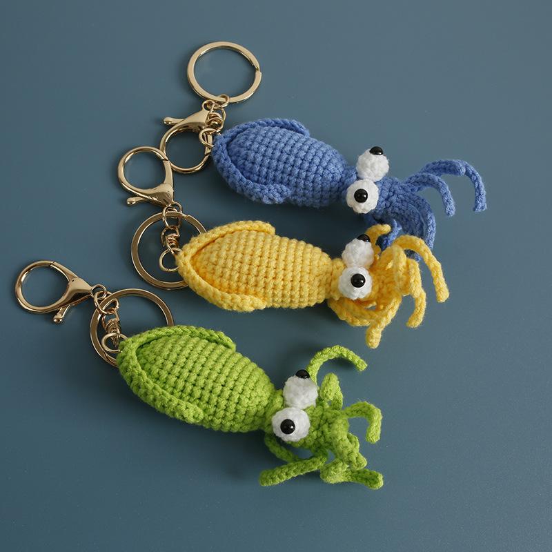 Cute Squid Crochet Keychain Handwoven Marine Animal Pendant Bag Decor Creative Knitting Animal Key Ring