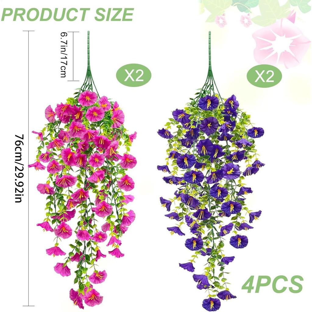 Outdoor Artificial Flowers Artificial Plants Outdoor 4Piece Petunias Silk Bouquet Weatherproof Fade-Proof For Balcony Garden