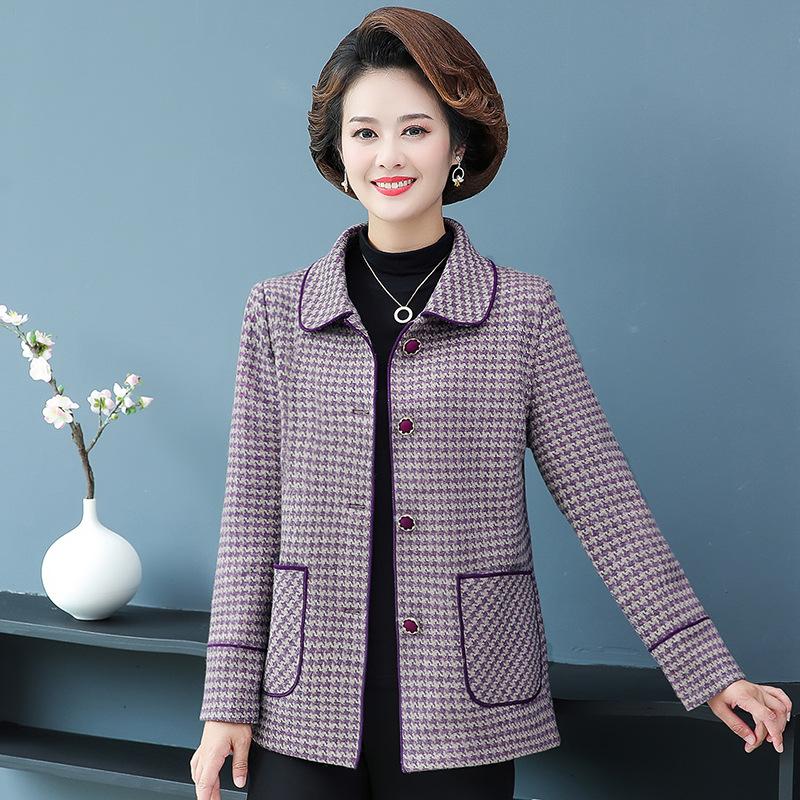 

Новая женская короткая куртка для женщин лет, костюм в клетку «тысяча птиц» 5XL (145-80kg recommended) фиолетовый