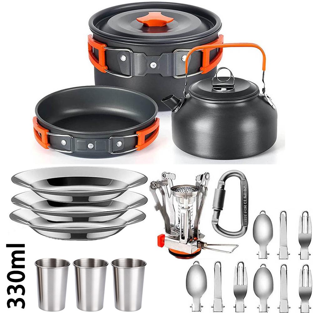 Outdoor camping cooking set outdoor water boiling and vegetable frying aluminum alloy portable set [with igniter]