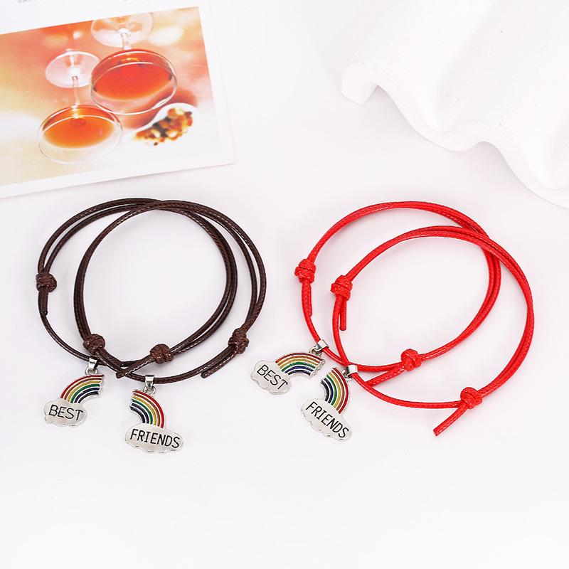European & American Style Korean Seven-Color Rainbow Pendant Couple Bracelets - Pair for Men and Women