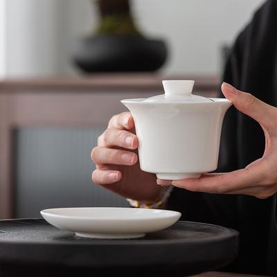 Tazón con tapa de porcelana de jade sebo chino, porcelana blanca grande que no se calienta, cerámica para té de uso doméstico, tres talentos, tazón de té individual