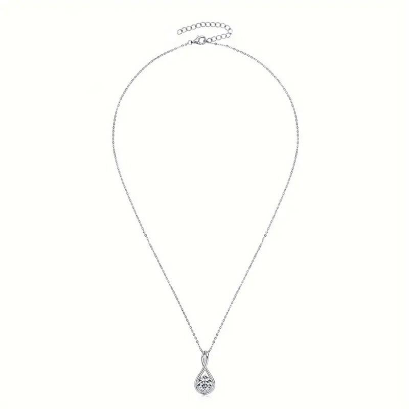 Ladies' Twisted Water Droplet Pendant Necklace, Round Synthetic Zircon Inlay, Minimalist and Elegant Jewelry, Daily Wearing Necklace