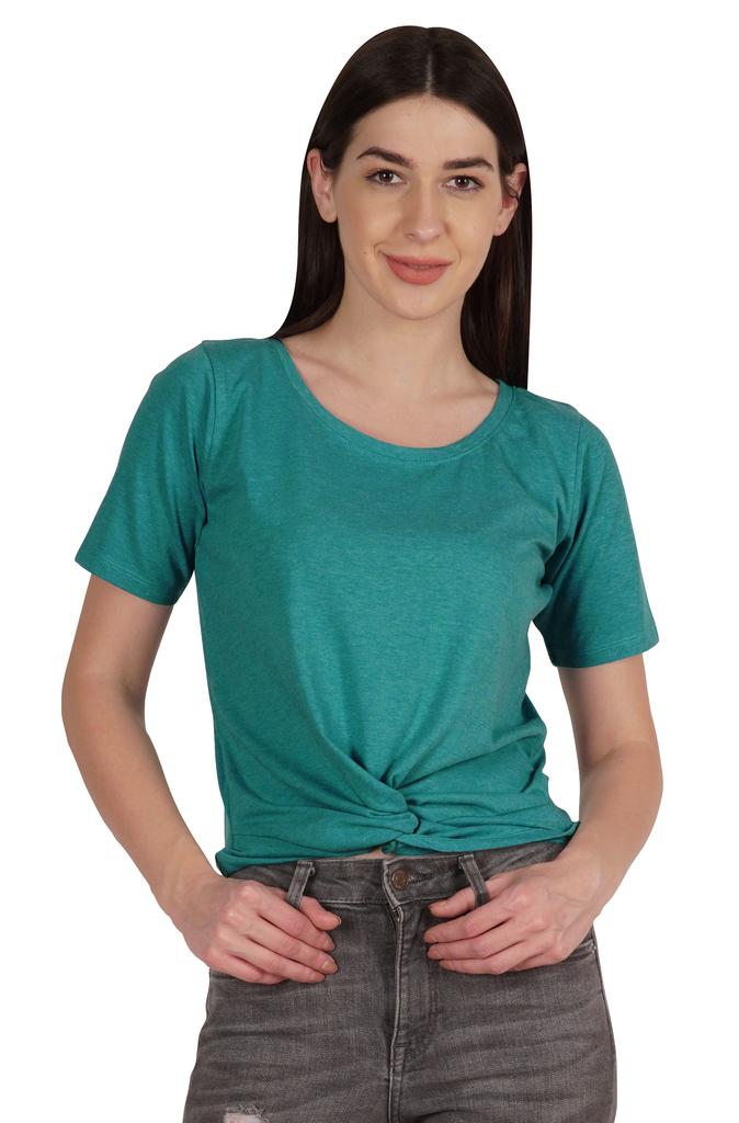 Inkmeso Summer Twist Front Knot Crop Top For Women With Short Sleeves Tee