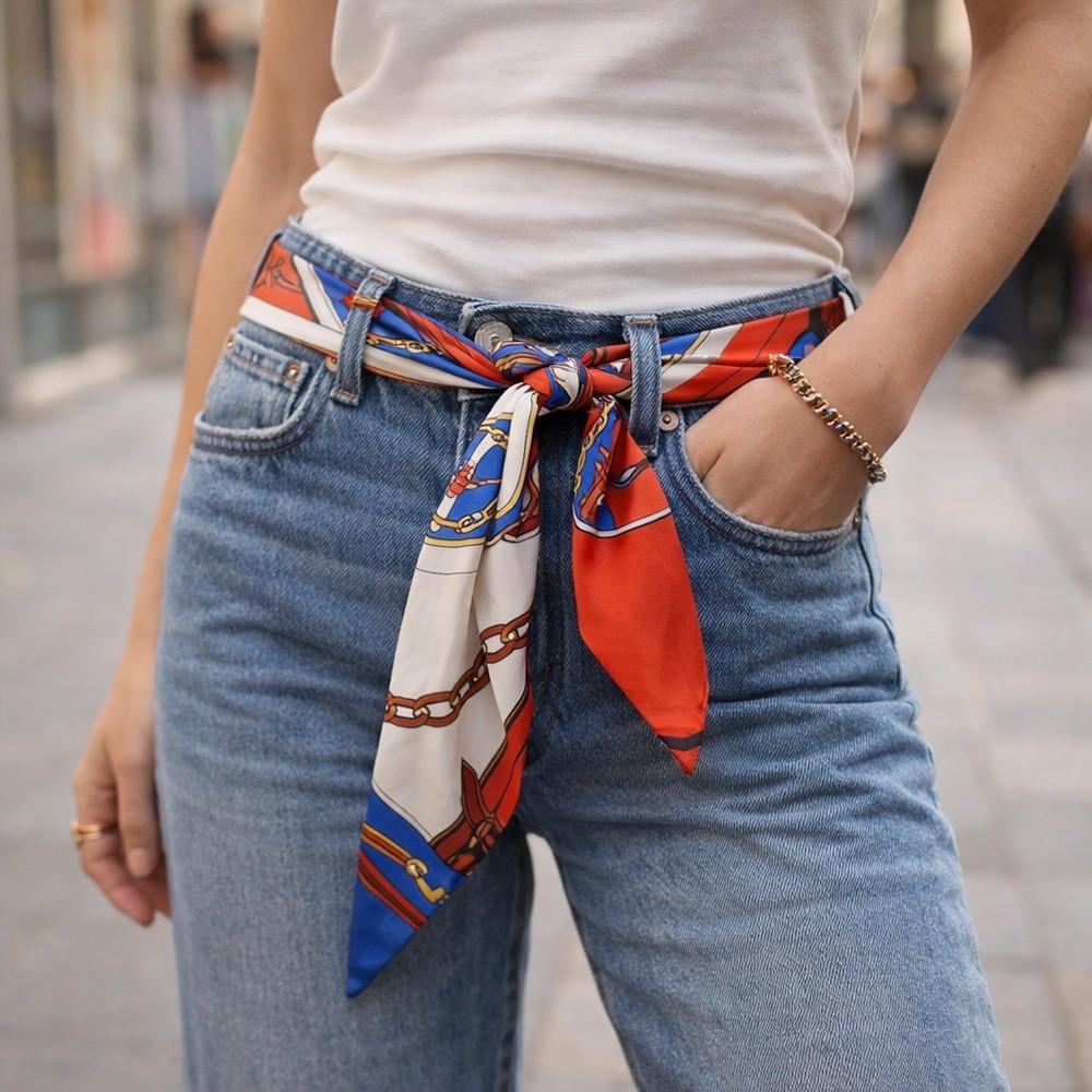 Long Slender Scarf Double-Sided Streamer Handbag Handle Ribbon Hair Band Neckwear/Wrist/Waistband