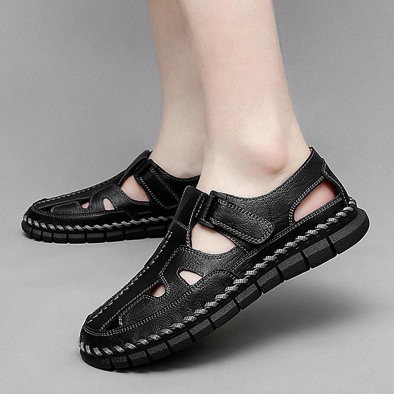 Fashion Male Comfortable Casual Footwear All-match Stylish Men Breathable Summer Sandals Slip On Men Sandals Leather Hollow Out Men Shoe