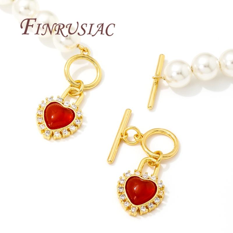 18K Gold Plated Red Stone with Zircon Toggle Clasps Accessories For Bracelets,Connectors For Jewelry OT Clasps Findings