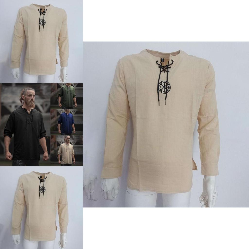 Medieval Men's Tops Vintage Ancient Viking Long Sleeve Retro Cosplay T-shirt For All Occasions