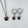 Rock Punk Black Red Drop Glaze Rebellious Meatball Cat Paw Pendant Hoop Earrings Necklace for Women Y2k Spice Girls Jewelry Gift