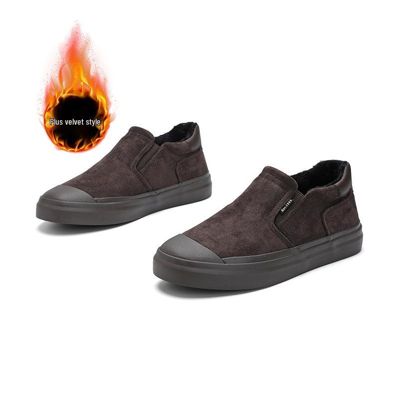 Men's Winter Plus Velvet Low-Top Casual Shoes: Stylish Solid Color, Easy Slip-On Design