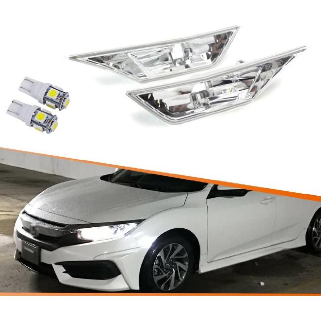 ADIIL Smoke Lens Amber Full LED Bulb Front Bumper Side Markers Turn Signal Light Set Compatible with 2016-2021 Honda Civic 10th Gen Sedan Coupe