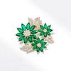 High-End Sparkling Rhinestones Green Flowers Brooch For Women Men Luxurious Suit Corsage Pin Office Party Jewelry Accessories