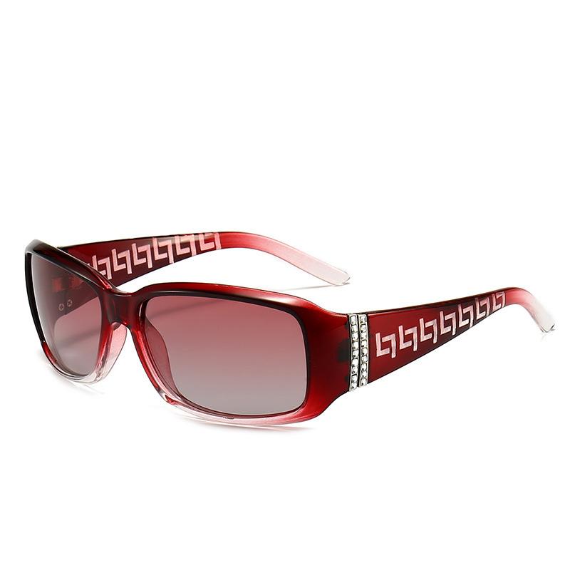 

Поляризованные дизайнерские солнцезащитные очки со стразами для женщин, модные прямоугольные с принтом, антибликовые, для путешествий красный