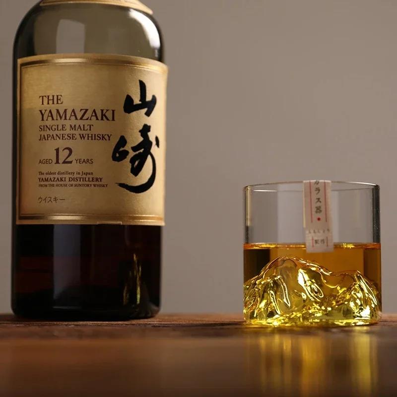 Japonská 3D horská whisky sklenice, ledovcová staromódní whisky skála, sklenice na whisky, dřevěná dárková krabička, kelímek na vodku, sklenice na víno