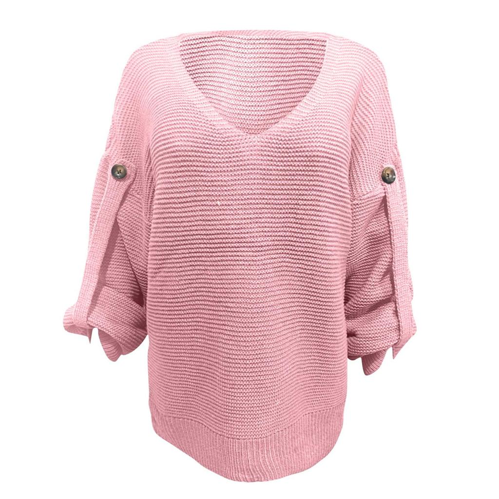 Damenmode Lässiger Pullover Langarm Oberteil und Winter Langarm V-Ausschnitt Pullover