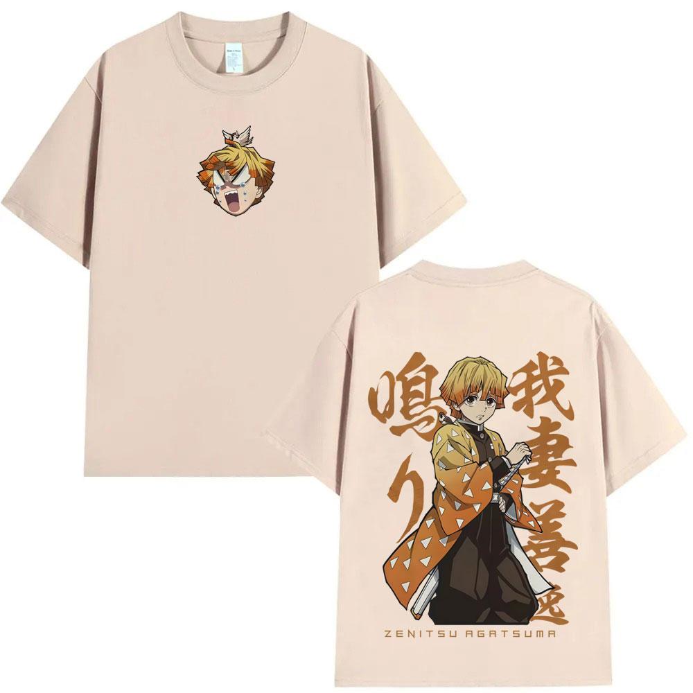 Anime Demon Slayer Agatsuma Zenitsu Graphic T Shirt Men Women Clothing Fashion Oversized Short Sleeve Tshirt Cartoon Streetwear