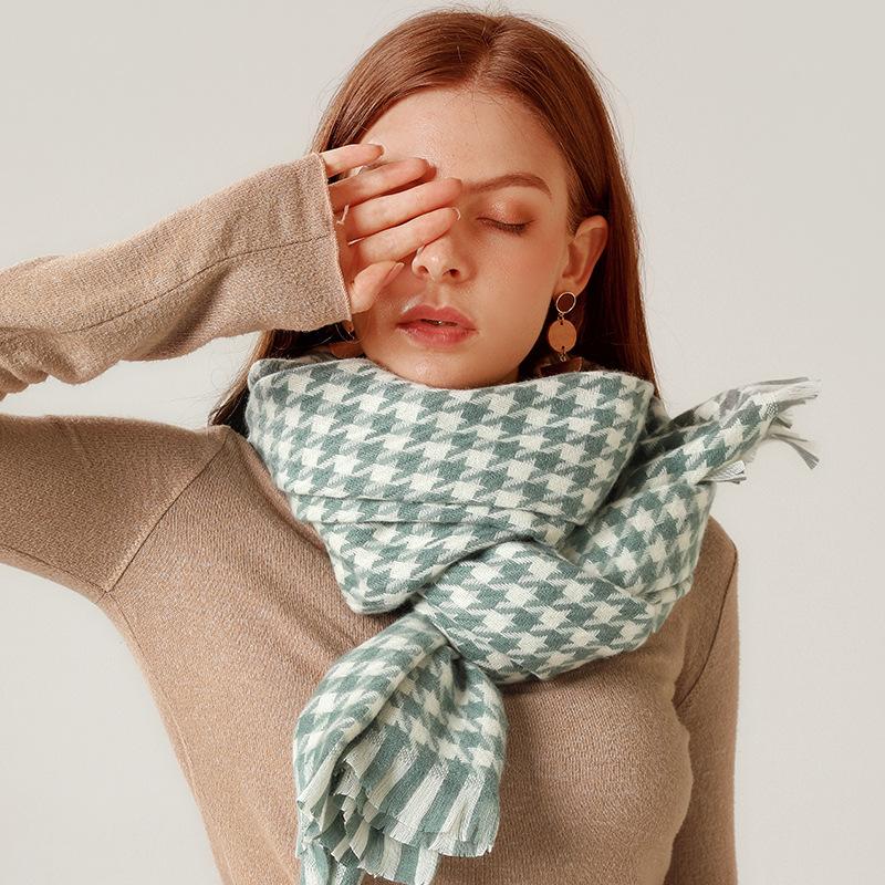 Blanket Scarf For Women Plaid Black And White Houndstooth Cashmere Warm Thick Long Pashmina Women Shawls And Scarves