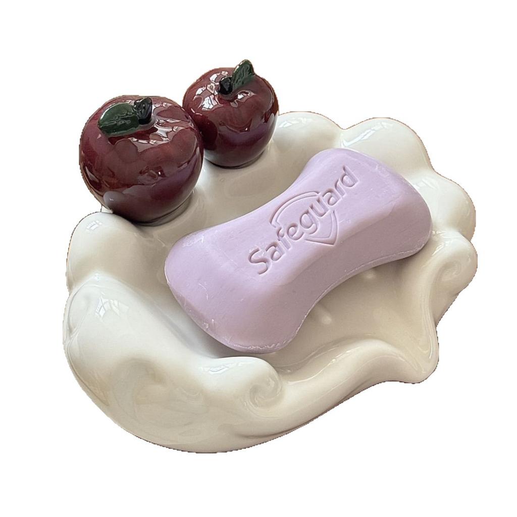 Luxury Ceramic Soap Dish with Drainage, Apple-Shaped Soap Holder for Bathroom Sink Countertop, Home Soap Tray