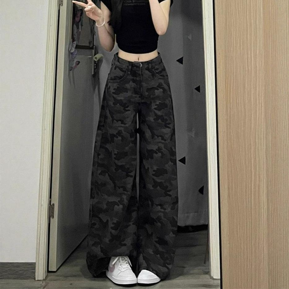 Wide-Legged Workwear Denim Jeans Women High-Waisted Pear-Shaped Body Loose Drape Large Yard Straight Leg Pants Retro Baggy Long Jeans for Ladies