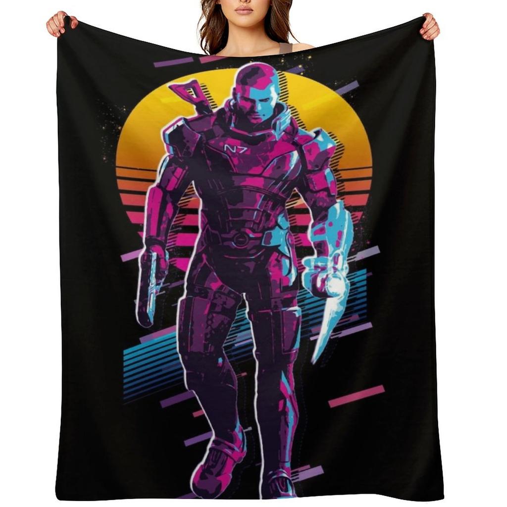 Commander Shepard - Mass Effect *80s Retro* Throw Blanket Summer Softest blankets and throws Hairy Blankets