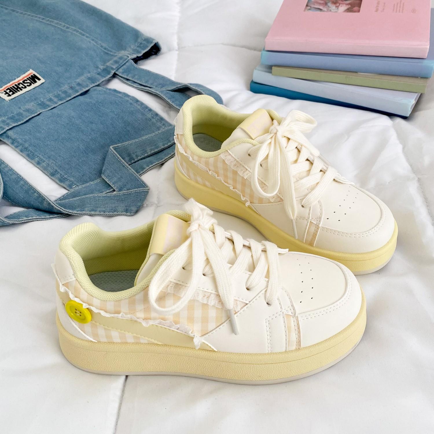 

Fashion 2025 Women s Breathable Strip-shaped Sports Shoes Cute Button-down Thick-heeled Sports Shoes Casual Running Thick Sports Shoes 40 жёлтый